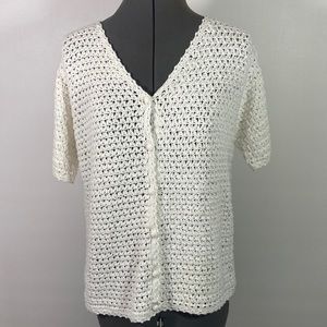 Mountain Lake V Neck Button Front Crocheted Top Size L